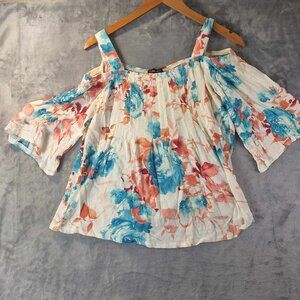 Cocomo Cold Shoulder Floral Top 4th of July Art to‎ Wear Gauzy Boho Summercore